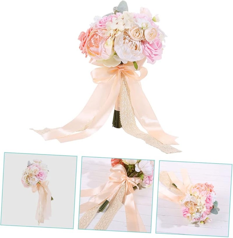 White Artificial Wedding Bouquet Faux Flower Arrangement for Decor Photography Props - Image 5